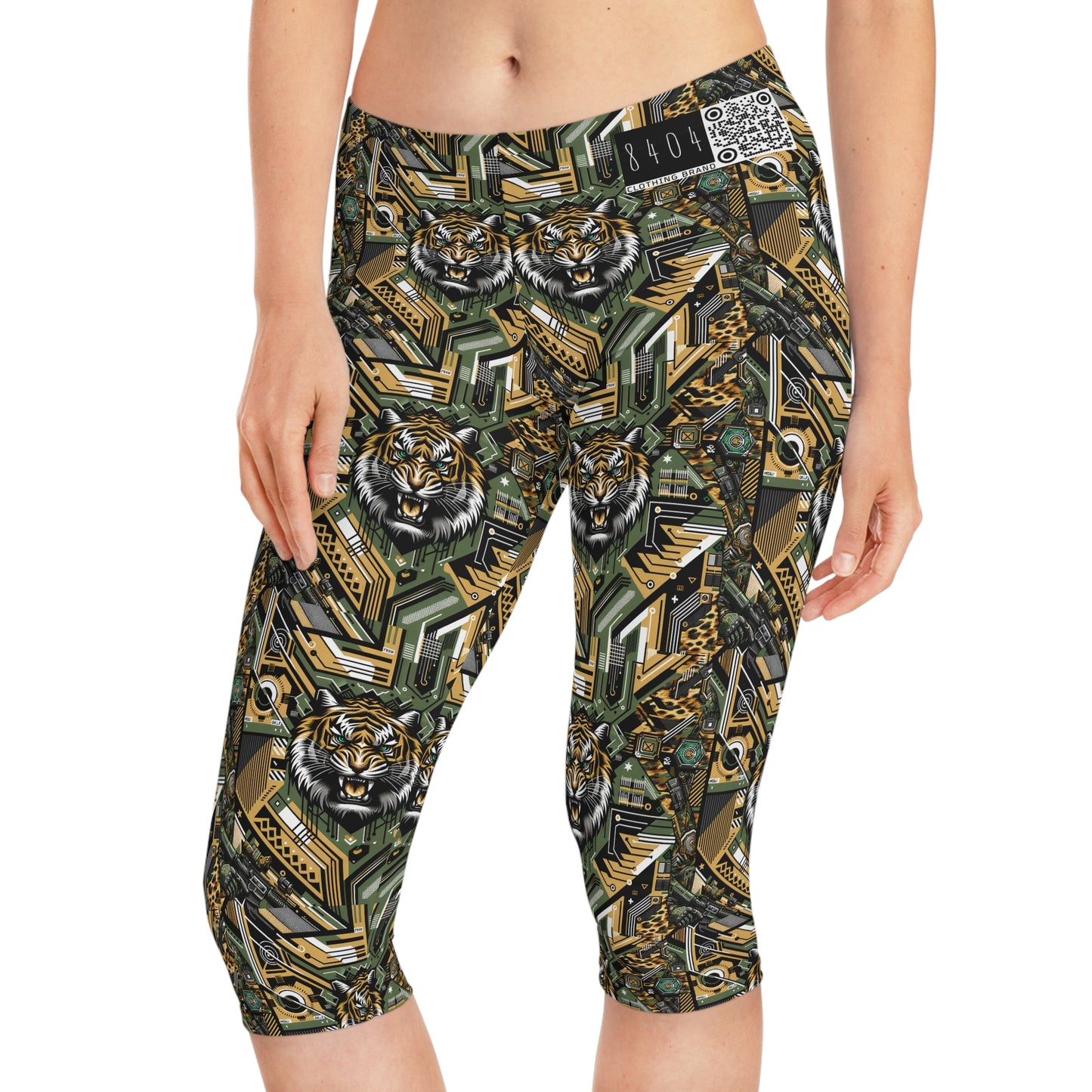 Neo-Camo Fusion Tech-Forward Streetwear Women's Capri Leggings - 8404 Design-58