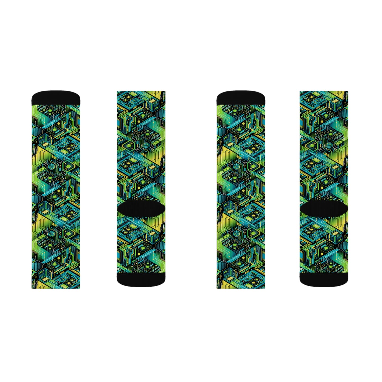 Tech-Infused Neon Tech-Forward Streetwear Sublimation Socks - 8404 Design-38