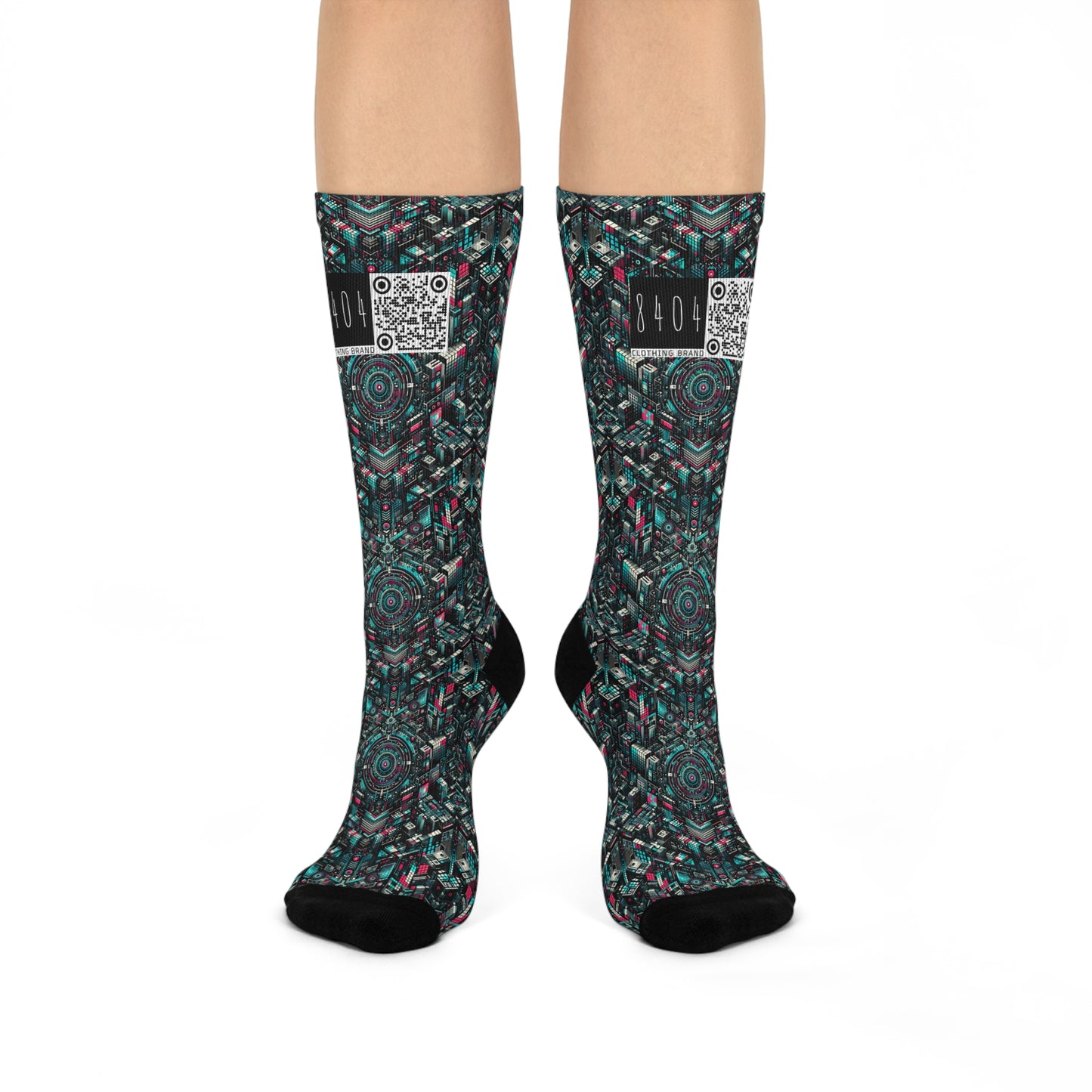 Digital Rebellion Tech-Inspired Streetwear Cushioned Crew Socks - 8404 Design-54