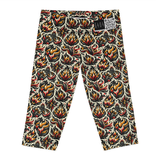 Fire & Flames Bold Streetwear Statement Women's Capri Leggings - 8404 Design-57