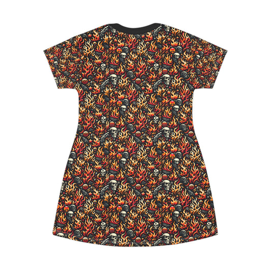 Flame Graphics Maximalist Streetwear T-Shirt Dress - 8404 Design-76