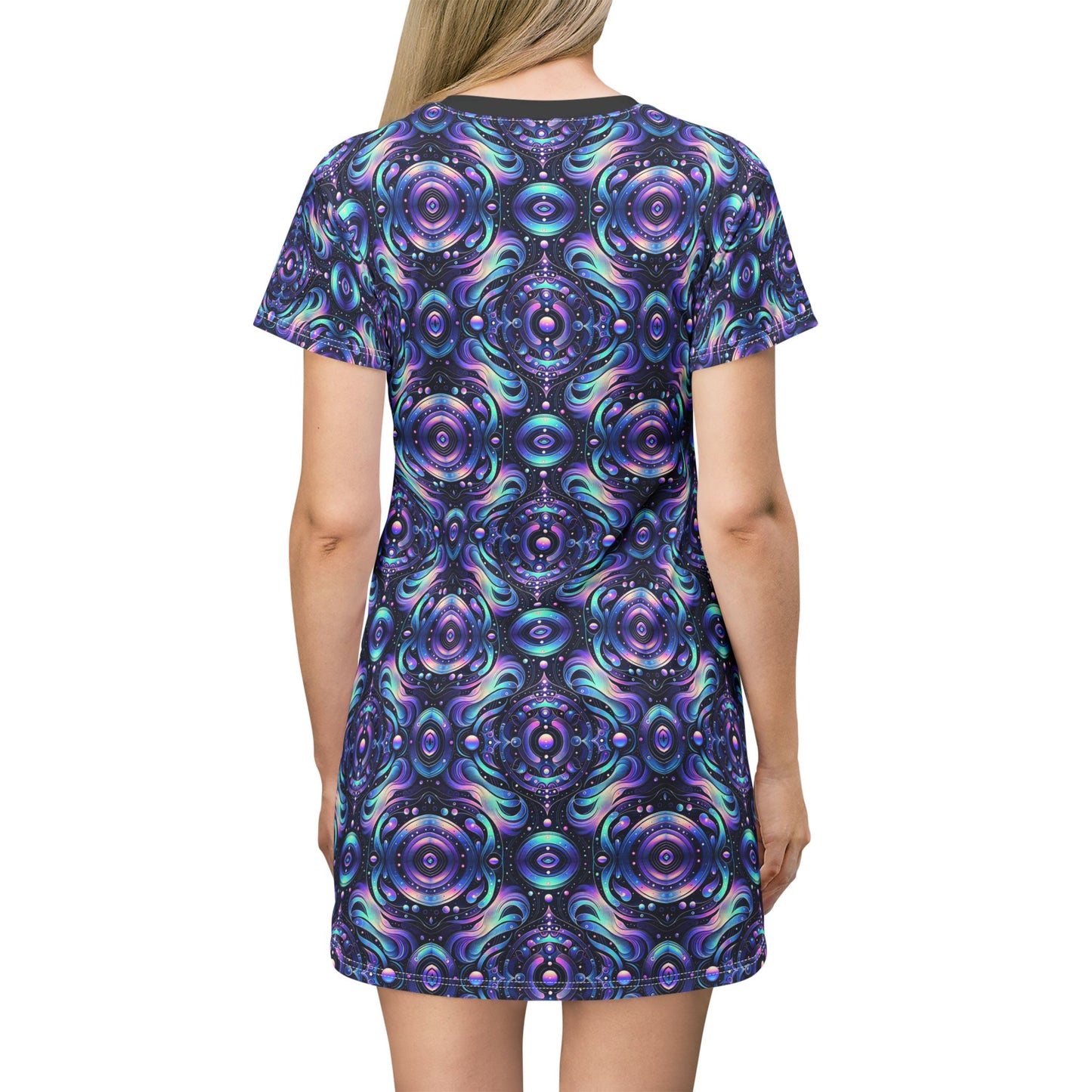 Iridescent Tech Fusion Tech-Forward Streetwear T-Shirt Dress - 8404 Design-62