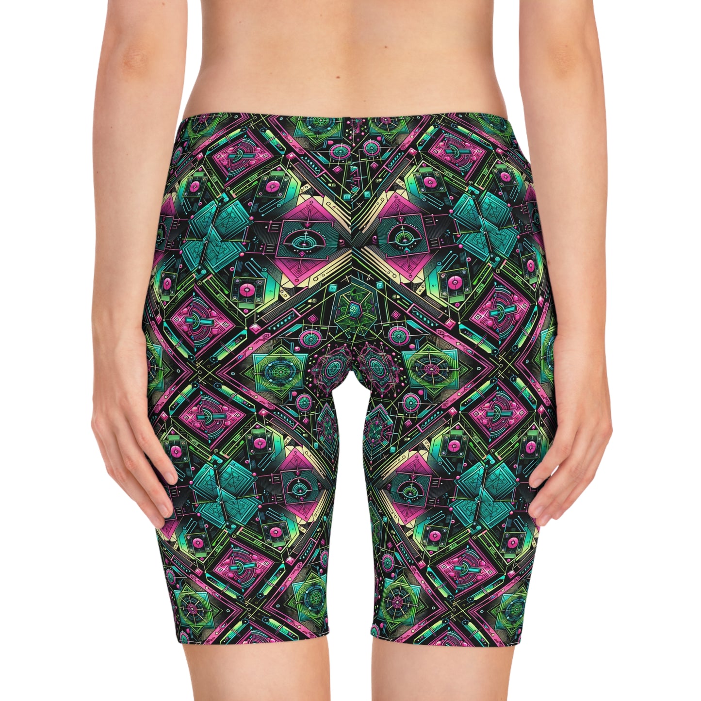 Tech-Infused Graphics Tech-Forward Streetwear Women's Bike Shorts - 8404 Design-45