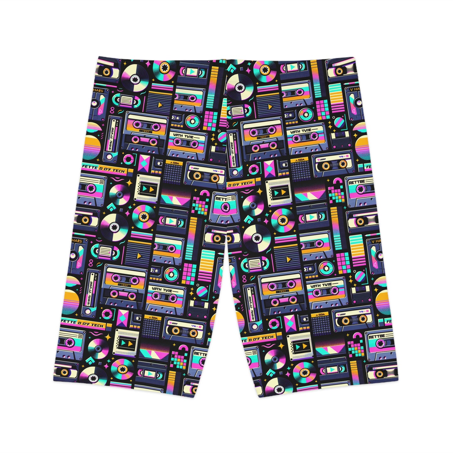 Digital Nostalgia Tech-Inspired Retro Fusion Women's Bike Shorts - 8404 Design-48