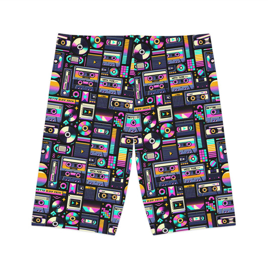 Digital Nostalgia Tech-Inspired Retro Fusion Women's Bike Shorts - 8404 Design-48