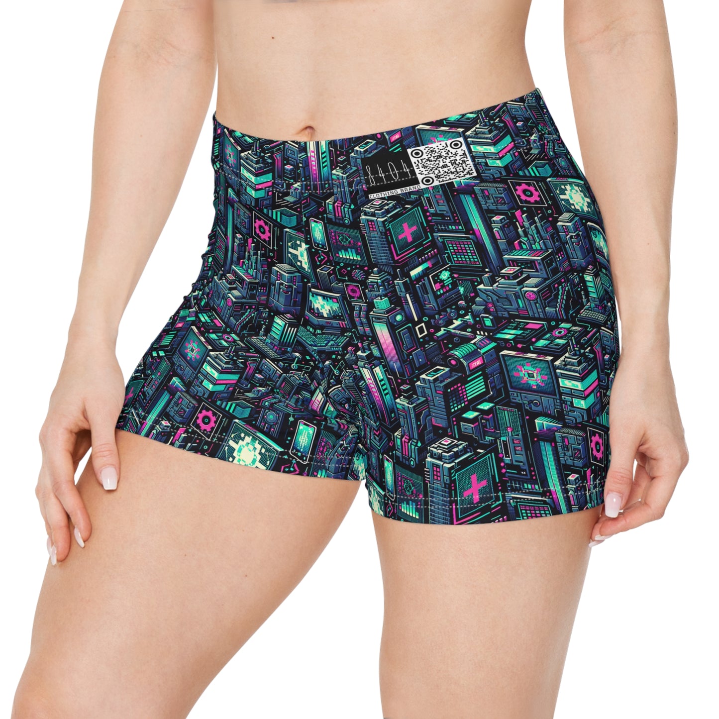 Digital Rebellion Tech-Inspired Streetwear Women's Shorts - 8404 Design-58