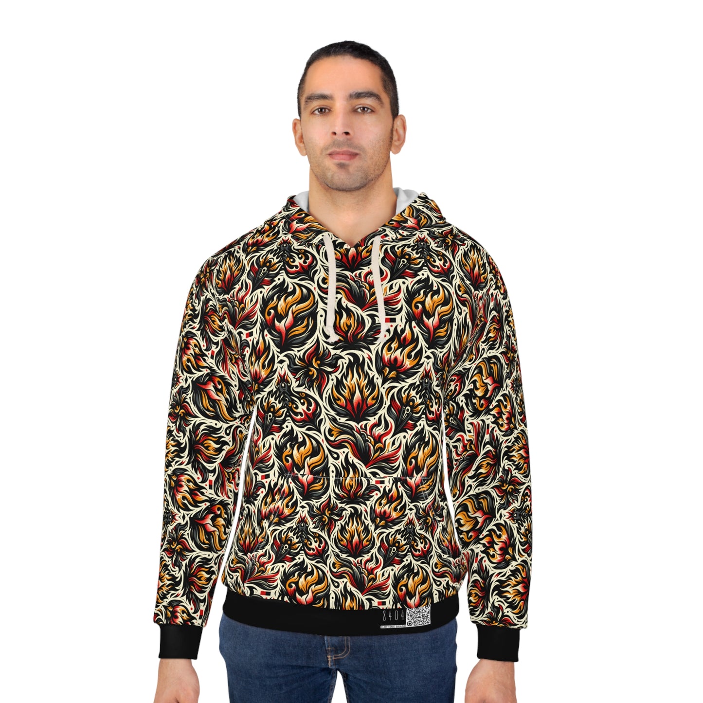 Fire & Flames Bold Streetwear Statement Pullover Hoodie - 8404 Design-57