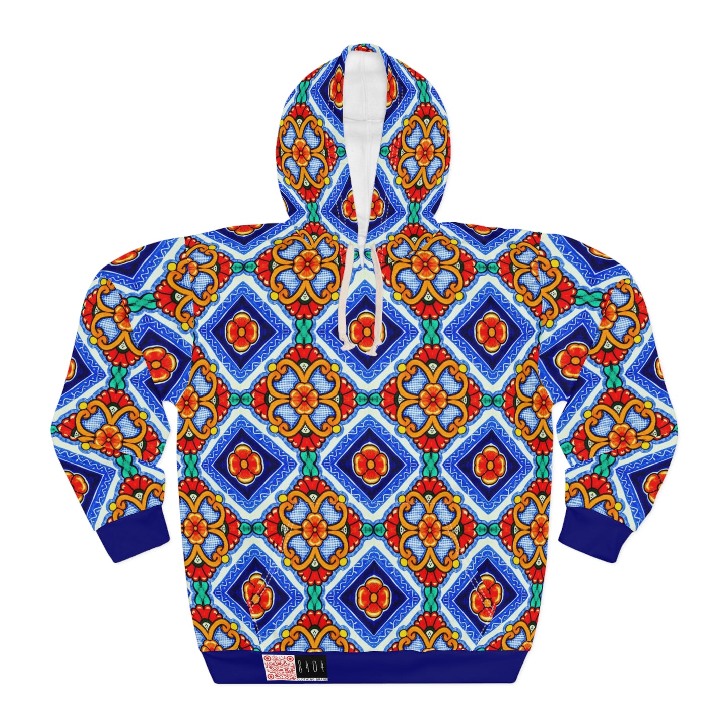 8404 Unisex Adult's "elegant Retro Mosaic" Fashion Pullover Hoodie in Blue