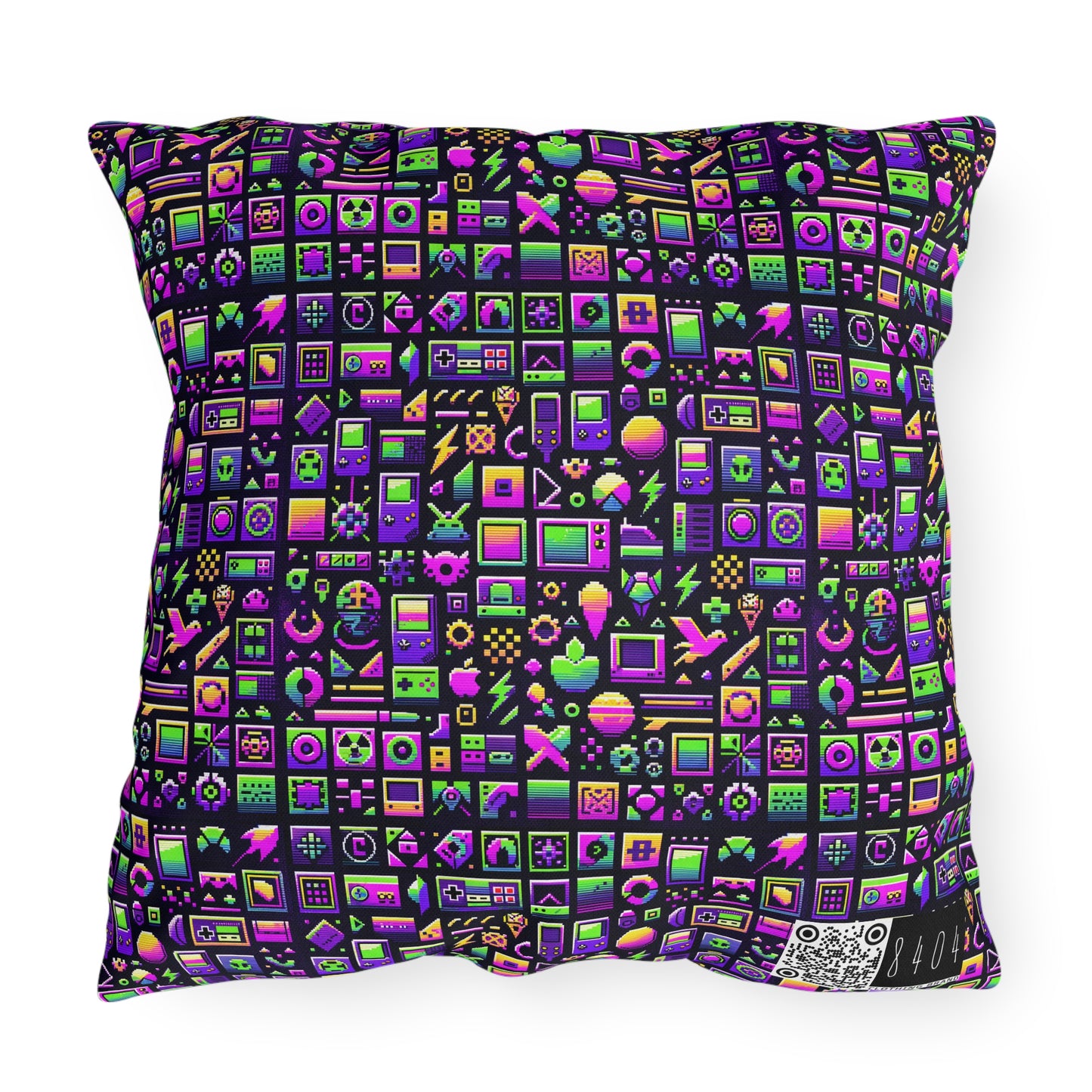 Digital Nostalgia Remix Modern Vintage Fusion Outdoor Pillow - 8404 Design-49