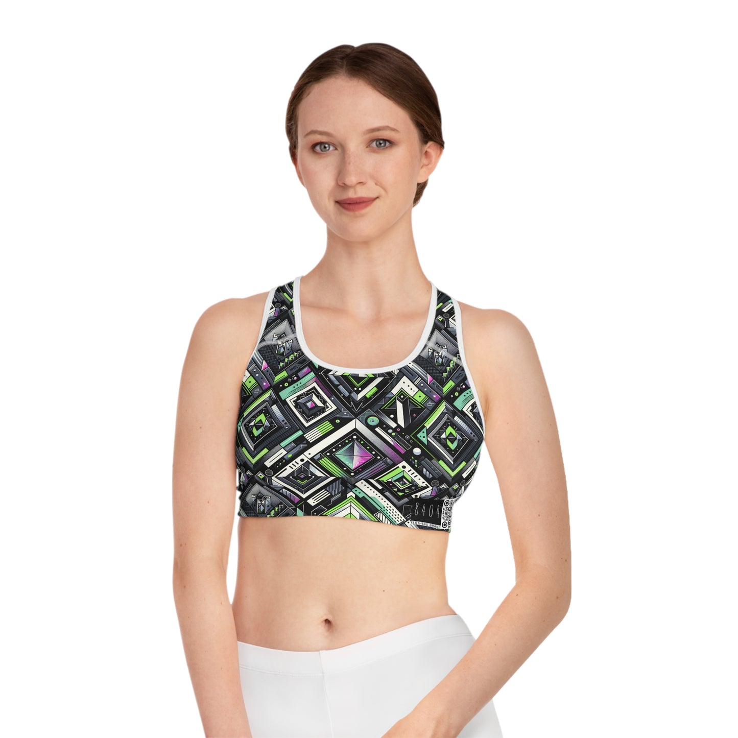 Retro Futurism Graphics Tech-Forward Streetwear Sports Bra - 8404 Design-48
