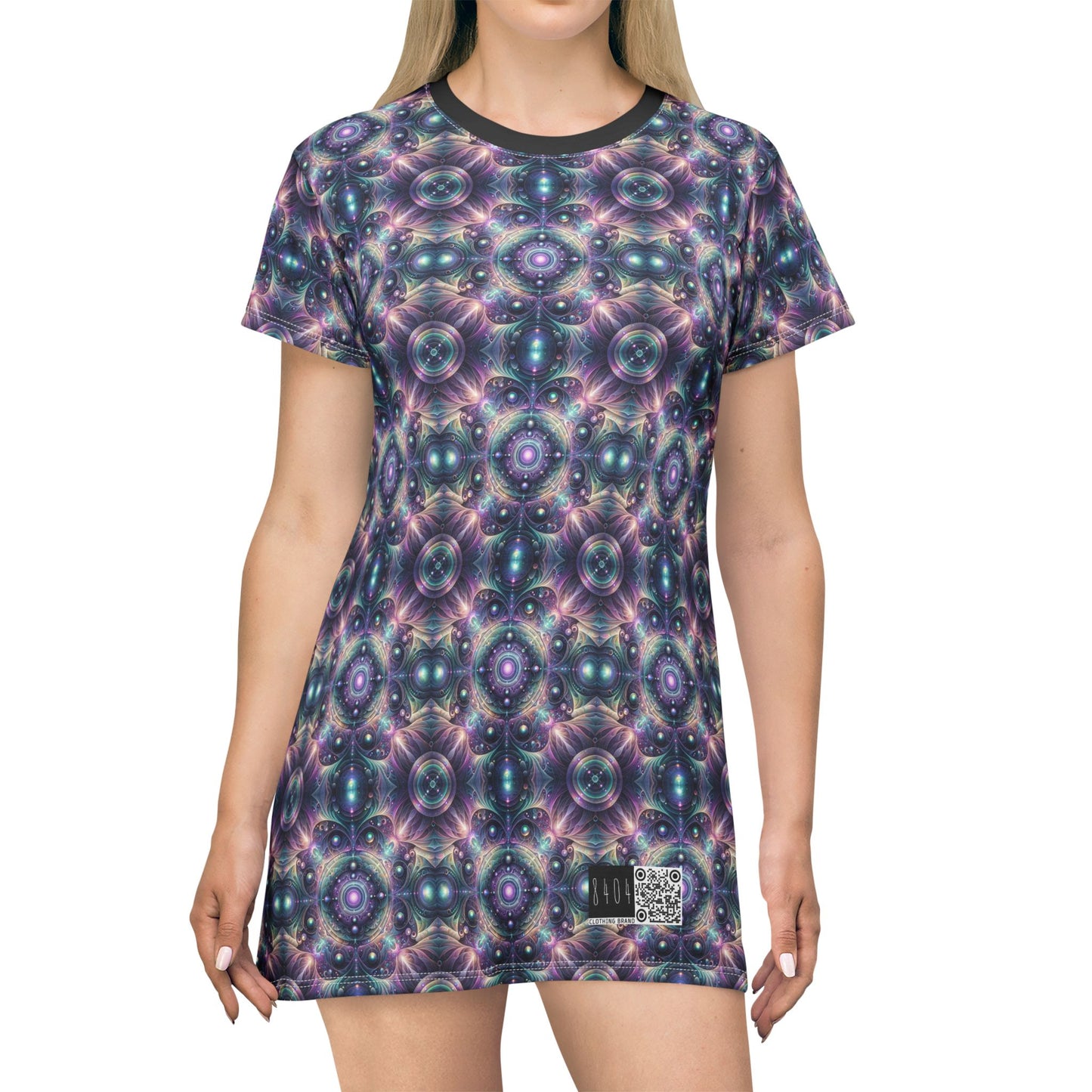 Iridescent Tech Fusion Tech-Forward Streetwear T-Shirt Dress - 8404 Design-61