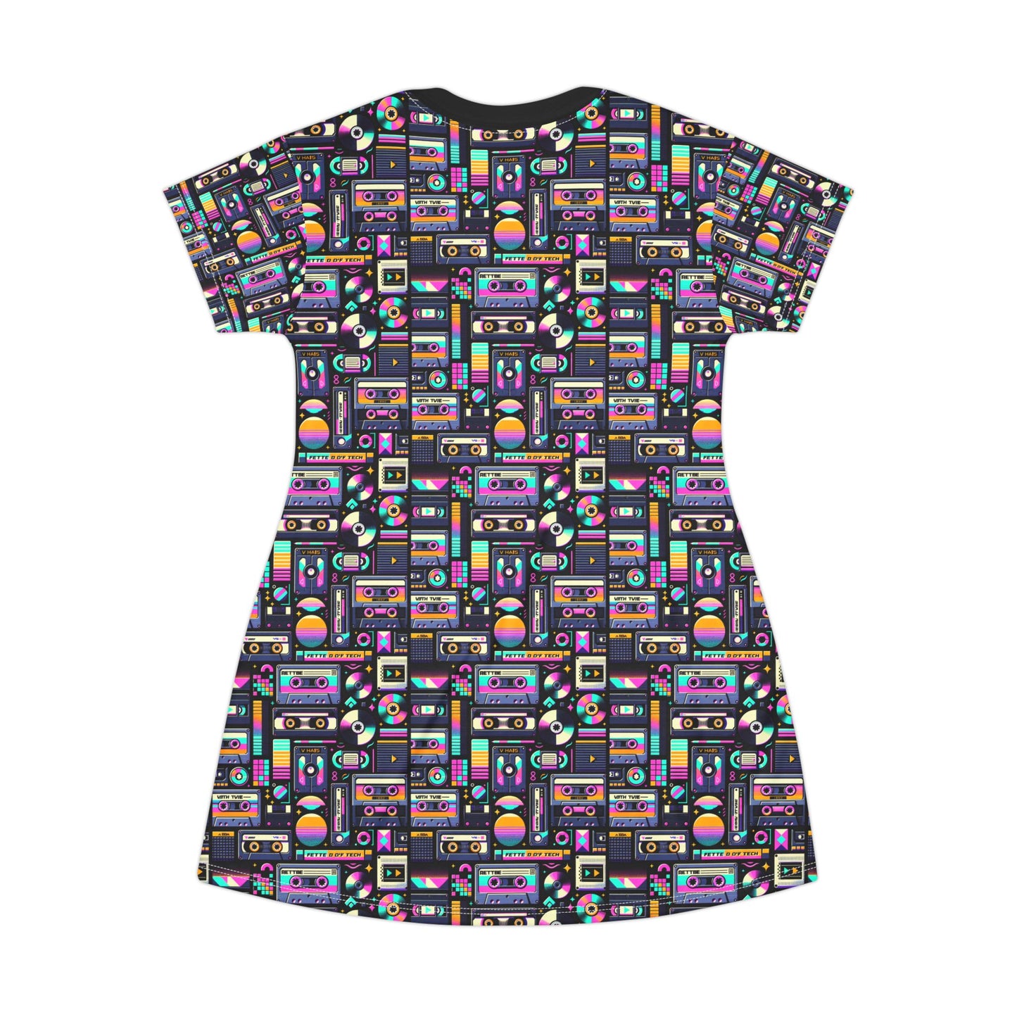 Digital Nostalgia Tech-Inspired Retro Fusion T-Shirt Dress - 8404 Design-48