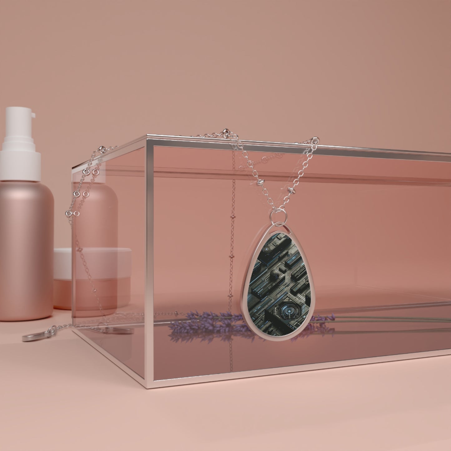 Tech Noir Futuristic Tech Aesthetic with a Dark Twist Oval Necklace - 8404 Design-53