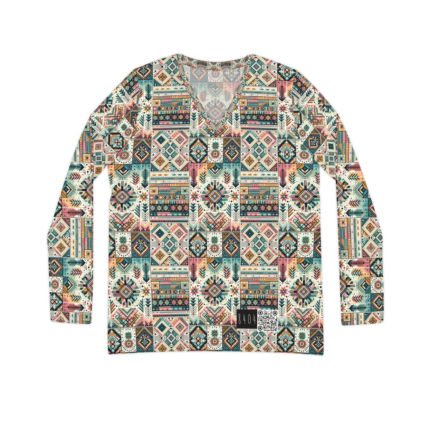 Digital Artisanal Fusion Digital Artisanal Women's Long Sleeve V-Neck Shirt - 8404 Design-49