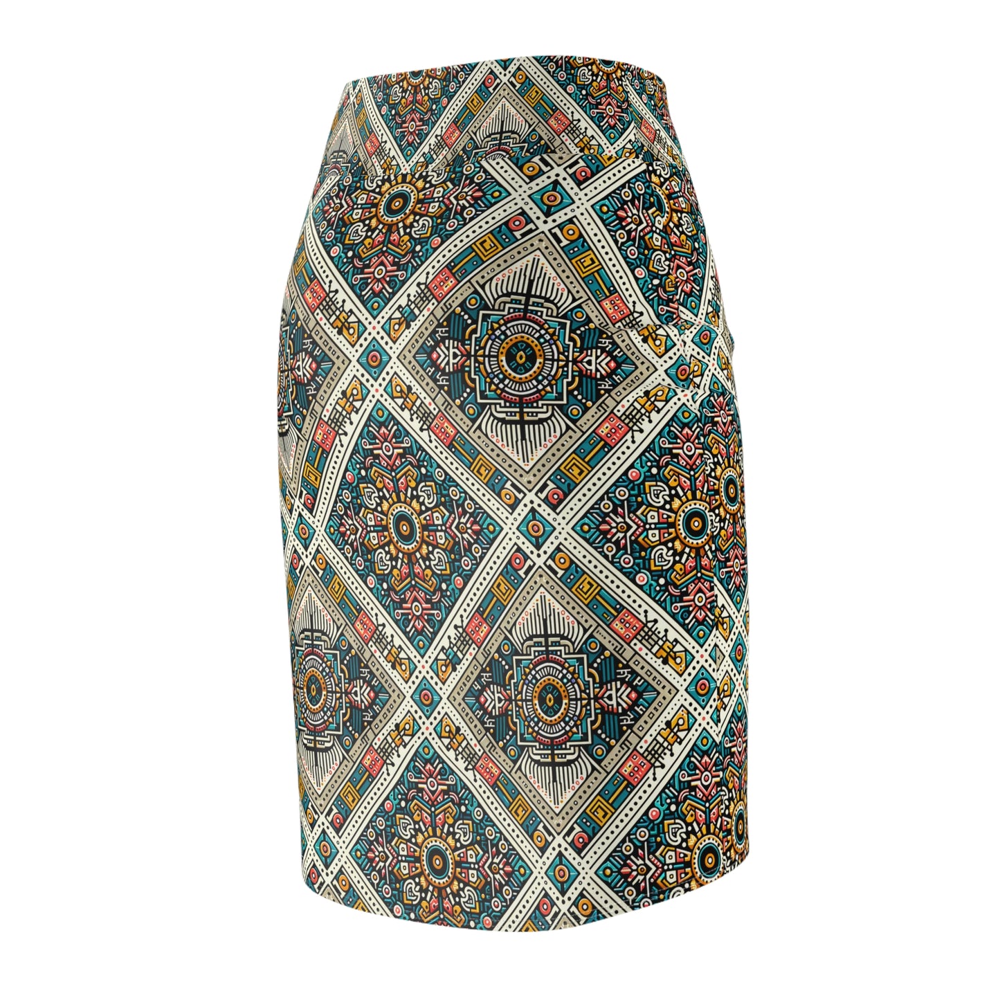 Cultural Fusion Tech Blend of Cultural Heritage With Tech-Inspired Elements Women's Pencil Skirt - 8404 Design-64