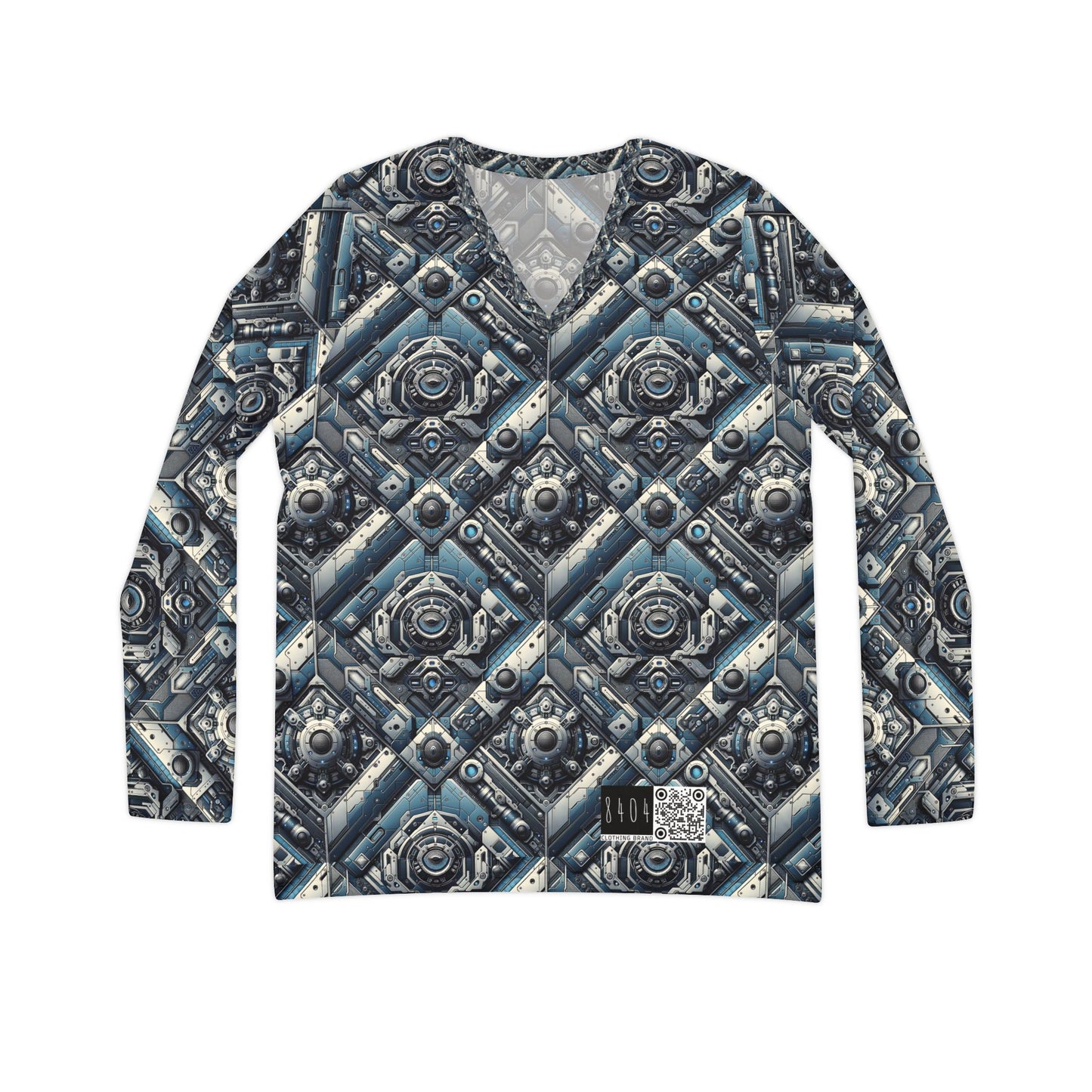 Tech Utility Fusion Tech-Forward Utility With a Futuristic Edge Women's Long Sleeve V-Neck Shirt - 8404 Design-43