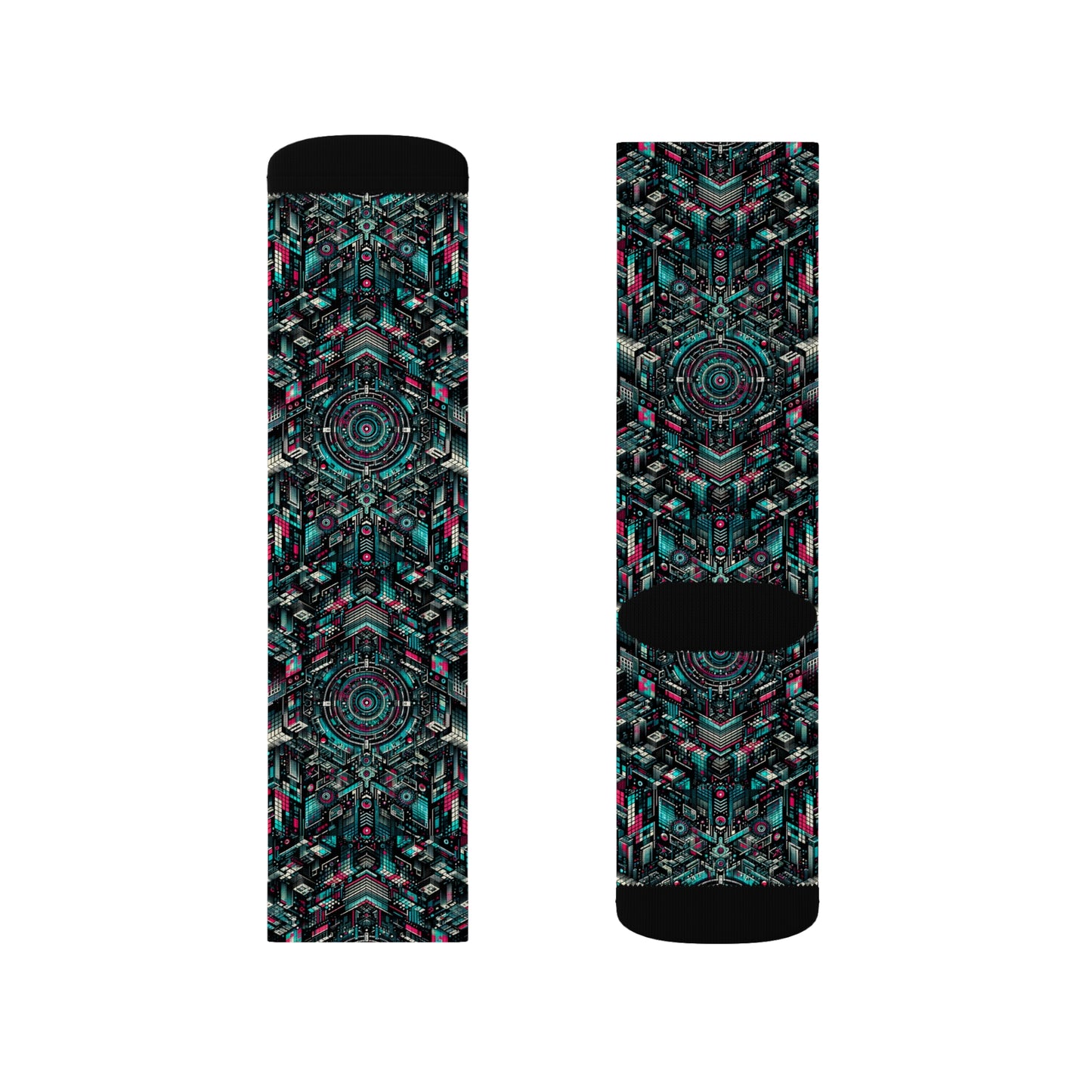 Digital Rebellion Tech-Inspired Streetwear Sublimation Socks - 8404 Design-54