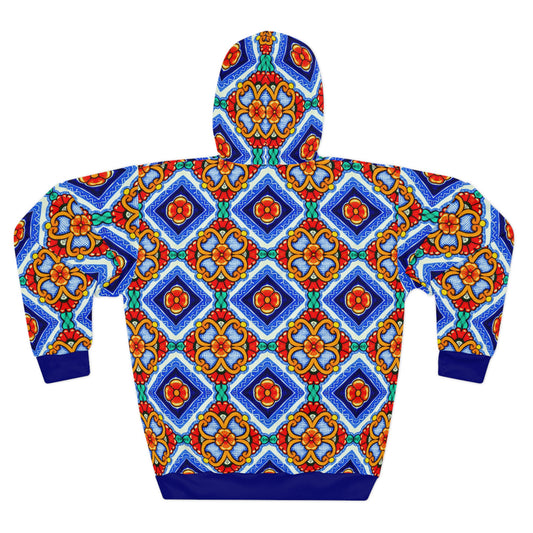 8404 Unisex Adult's "elegant Retro Mosaic" Fashion Pullover Hoodie in Blue