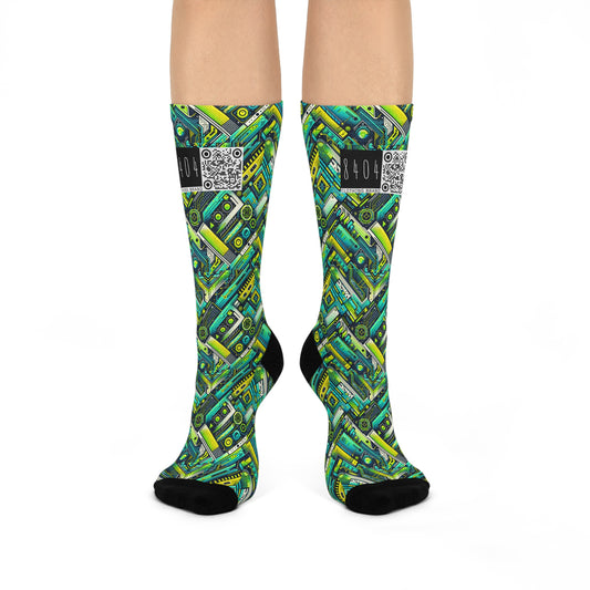 Tech-Infused Neon Tech-Forward Streetwear Cushioned Crew Socks - 8404 Design-52