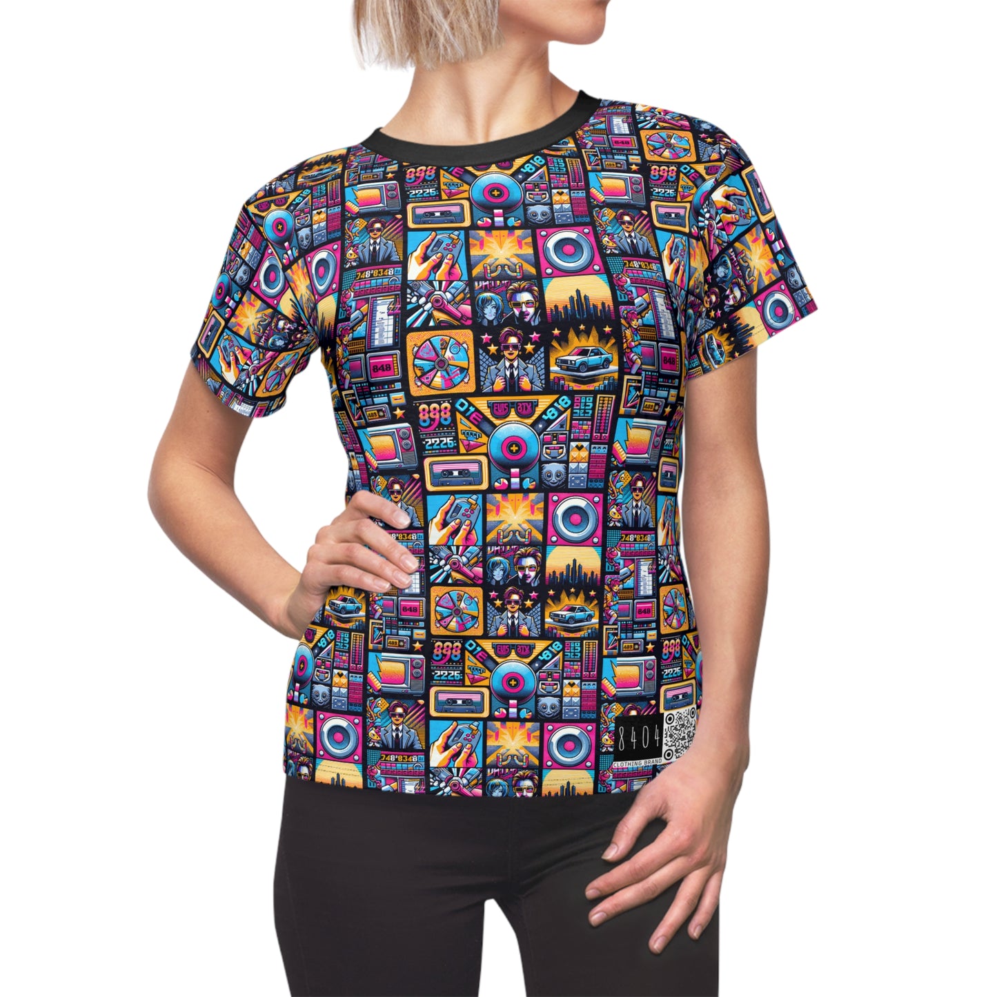 Digital Pop Culture Mashup Maximalist Pop Women's Cut & Sew Tee - 8404 Design-52