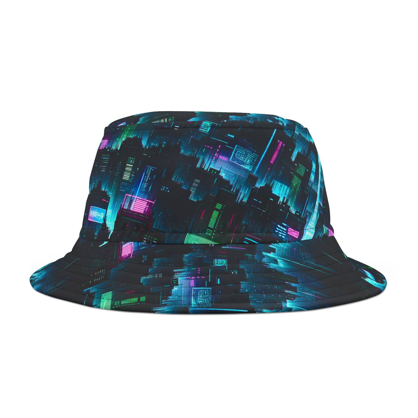 Tech Noir Graphics Cyberpunk Tech Aesthetic Bucket Hat - 8404 Design-60