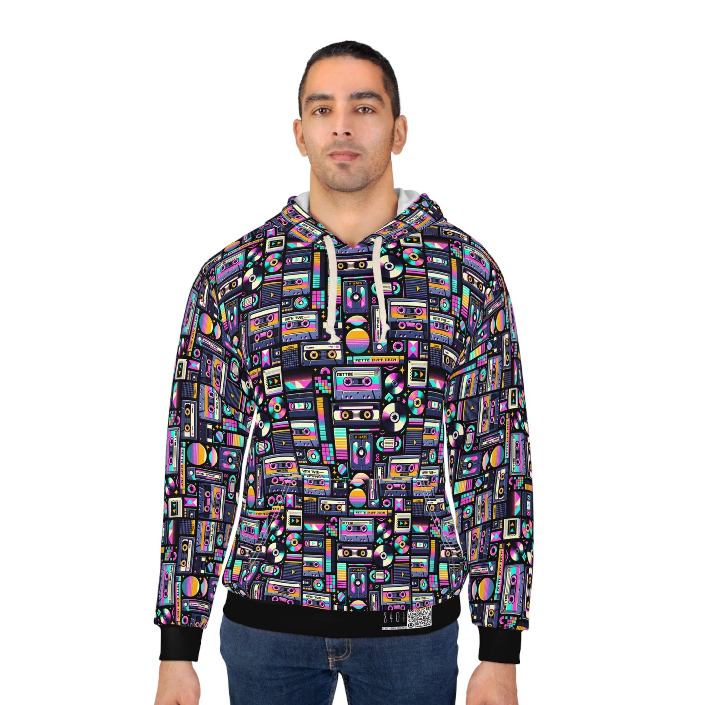 Digital Nostalgia Tech-Inspired Retro Fusion Pullover Hoodie - 8404 Design-48