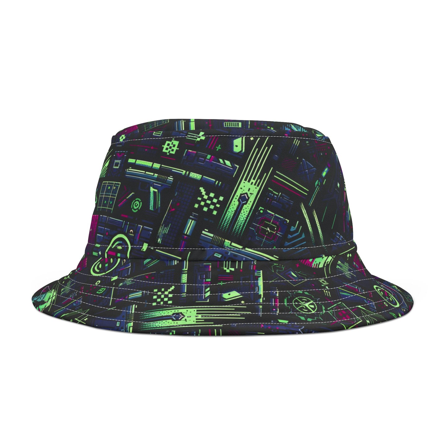 Tech Noir Futuristic Cyberpunk Bucket Hat - 8404 Design-63