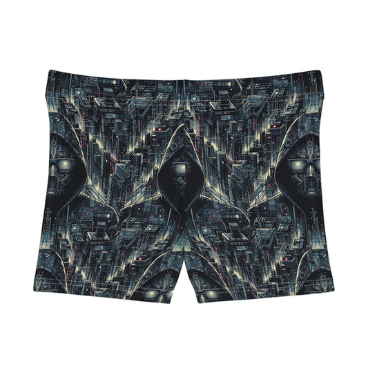 Tech Noir Aesthetics Sleek Tech Streetwear Women's Shorts - 8404 Design-56