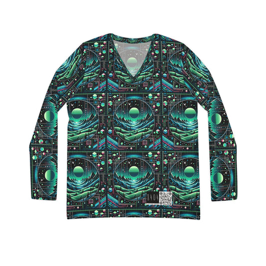 Digital Adventure Graphics Digital Explorer Women's Long Sleeve V-Neck Shirt - 8404 Design-59