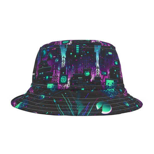 Tech Noir Graphics Futuristic Cyberpunk Bucket Hat - 8404 Design-54