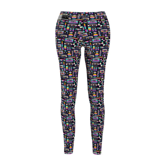 Digital Nostalgia Tech-Inspired Retro Fusion Women's Cut & Sew Casual Leggings - 8404 Design-48