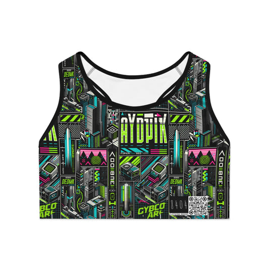 Tech-Forward Graphics Tech-Inspired Streetwear Sports Bra - 8404 Design-46