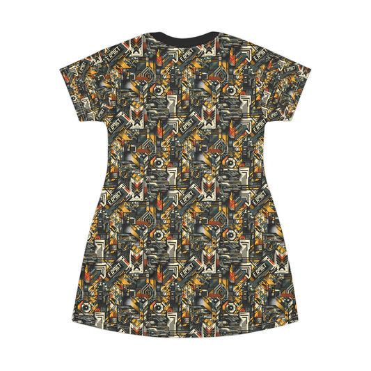 Digital Punk Futuristic Grunge T-Shirt Dress - 8404 Design-49
