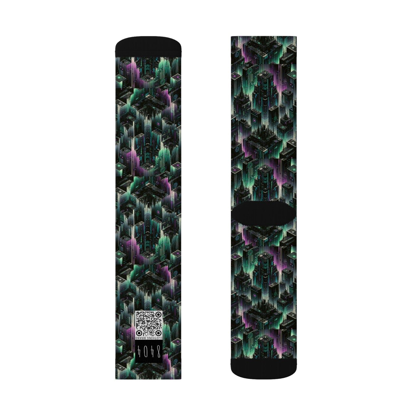 Tech Noir Aesthetics Tech-Forward Urban Dystopia Sublimation Socks - 8404 Design-44