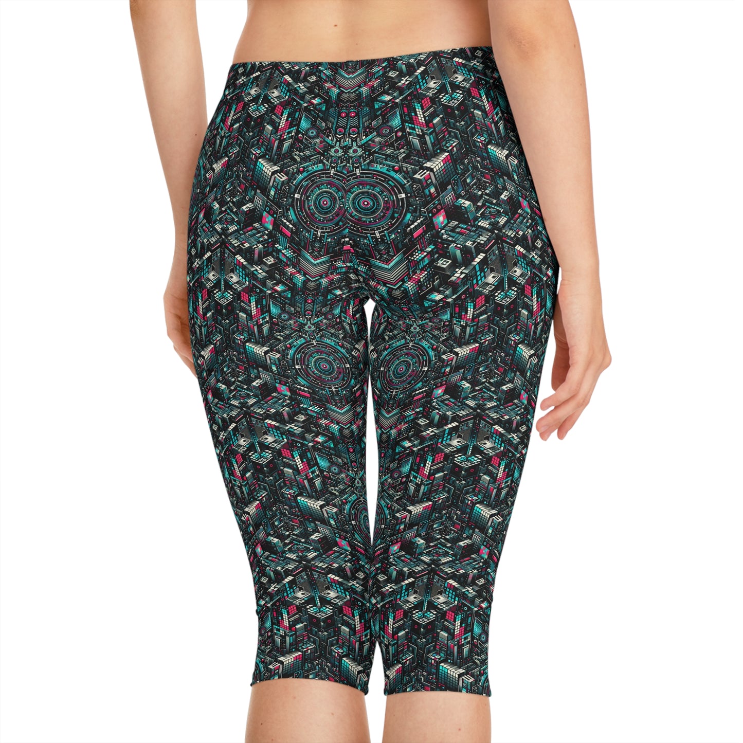 Digital Rebellion Tech-Inspired Streetwear Women's Capri Leggings - 8404 Design-54