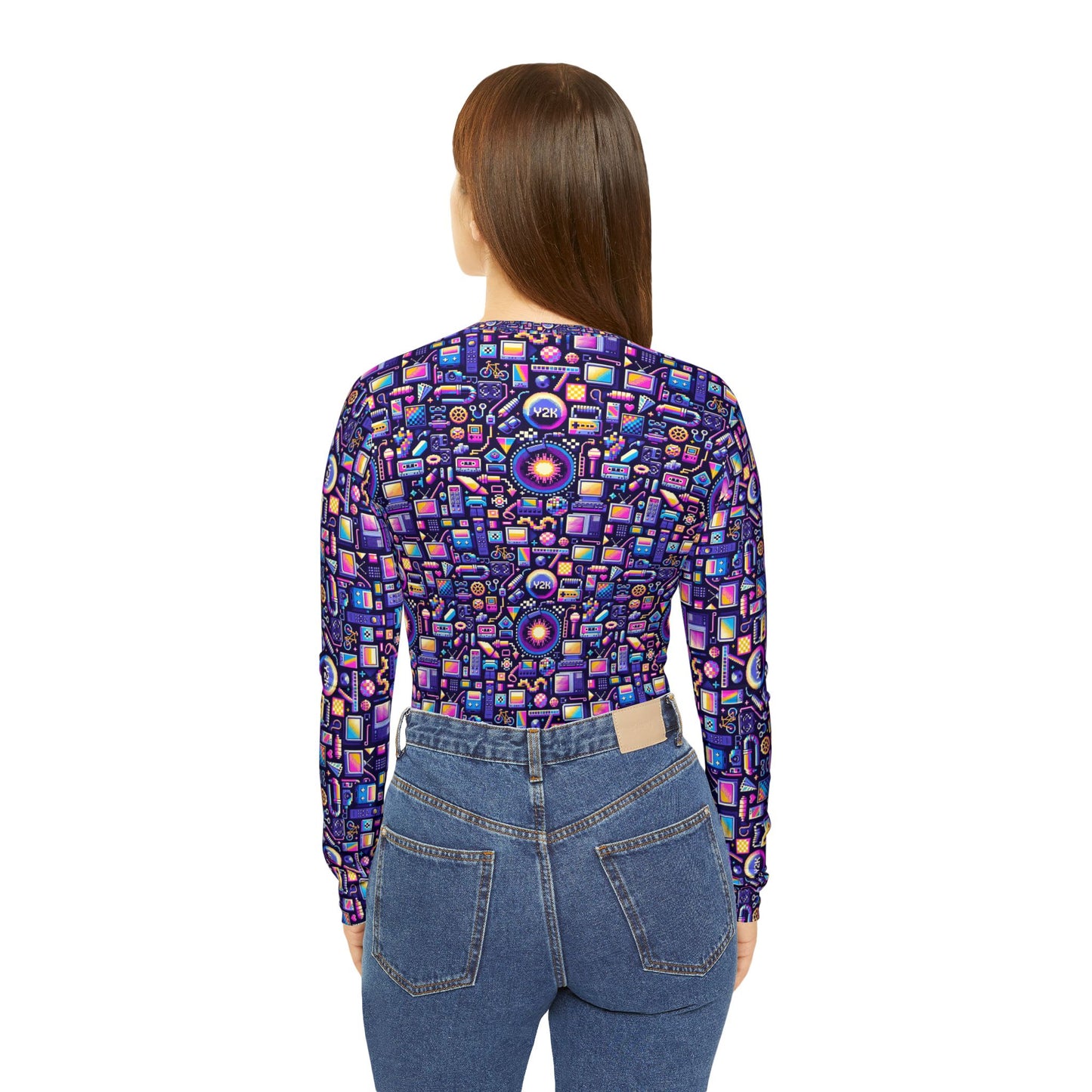 Digital Nostalgia Modern Retro Fusion Women's Long Sleeve V-Neck Shirt - 8404 Design-64