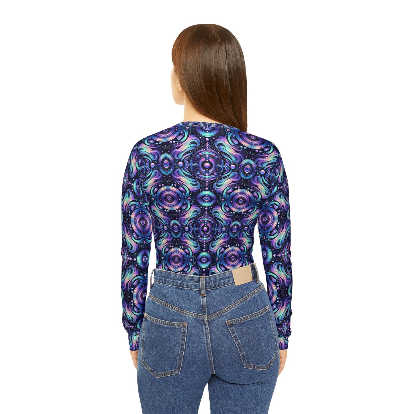 Iridescent Tech Fusion Tech-Forward Streetwear Women's Long Sleeve V-Neck Shirt - 8404 Design-62