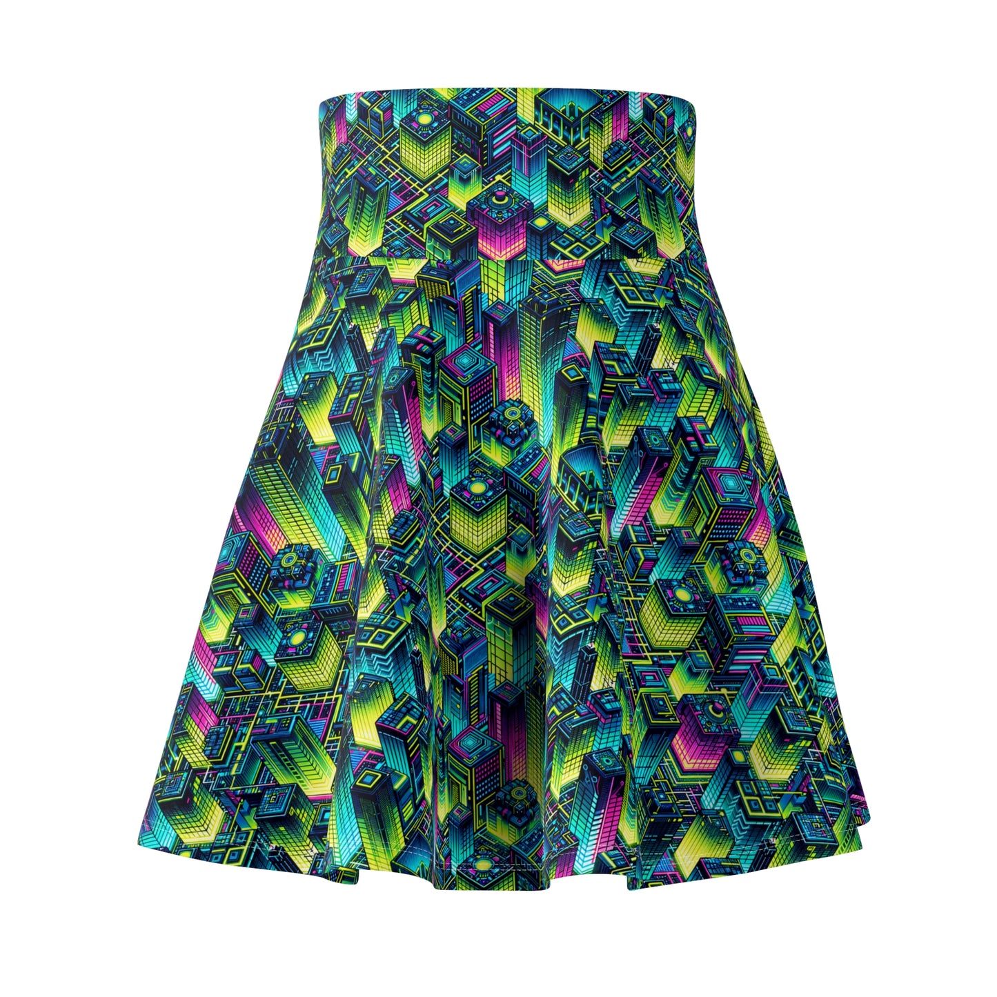Tech-Infused Neon Tech-Forward Streetwear Women's Skater Skirt - 8404 Design-65