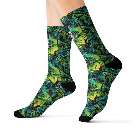Tech-Infused Neon Tech-Forward Streetwear Sublimation Socks - 8404 Design-38