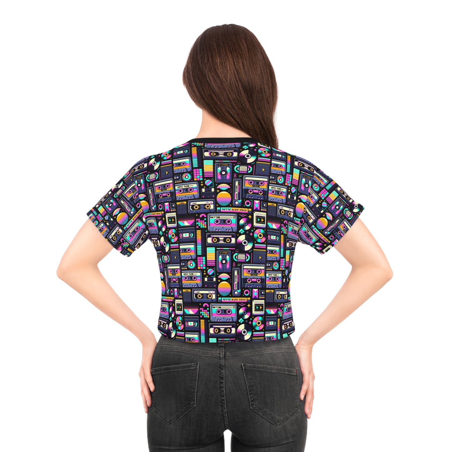 Digital Nostalgia Tech-Inspired Retro Fusion Crop Tee - 8404 Design-48