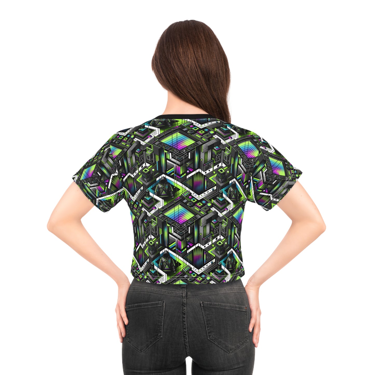 Retro Futurism Graphics Tech-Forward Streetwear Crop Tee - 8404 Design-52