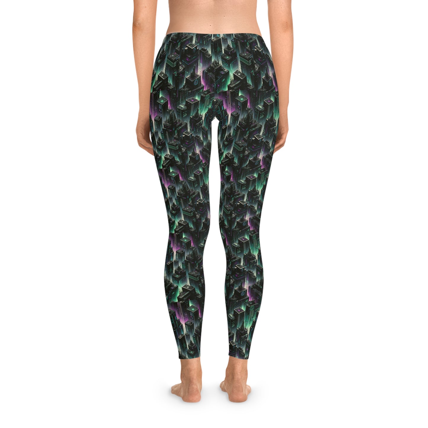Tech Noir Aesthetics Tech-Forward Urban Dystopia Stretch Leggings - 8404 Design-44
