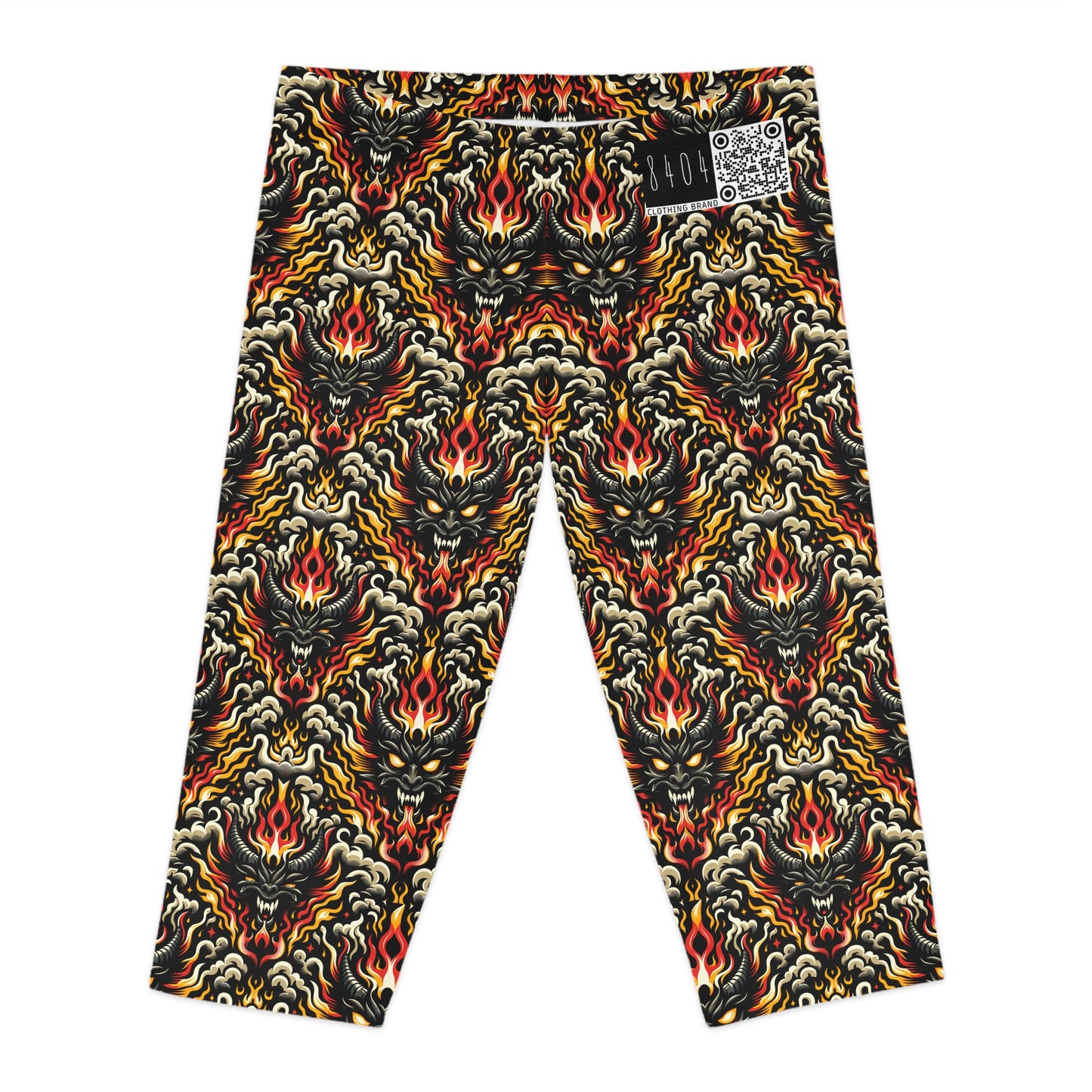 Flame Graphics Maximalist Streetwear Women's Capri Leggings - 8404 Design-59