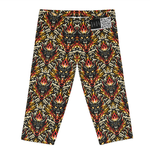 Flame Graphics Maximalist Streetwear Women's Capri Leggings - 8404 Design-59