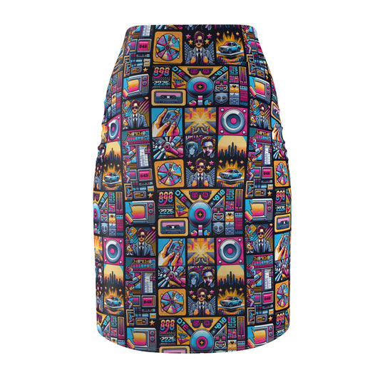Digital Pop Culture Mashup Maximalist Pop Women's Pencil Skirt - 8404 Design-52