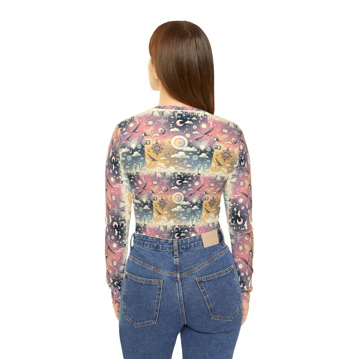 Digital Dreamland Whimsical and Nostalgic Streetwear With a Digital Twist Women's Long Sleeve V-Neck Shirt - 8404 Design-69