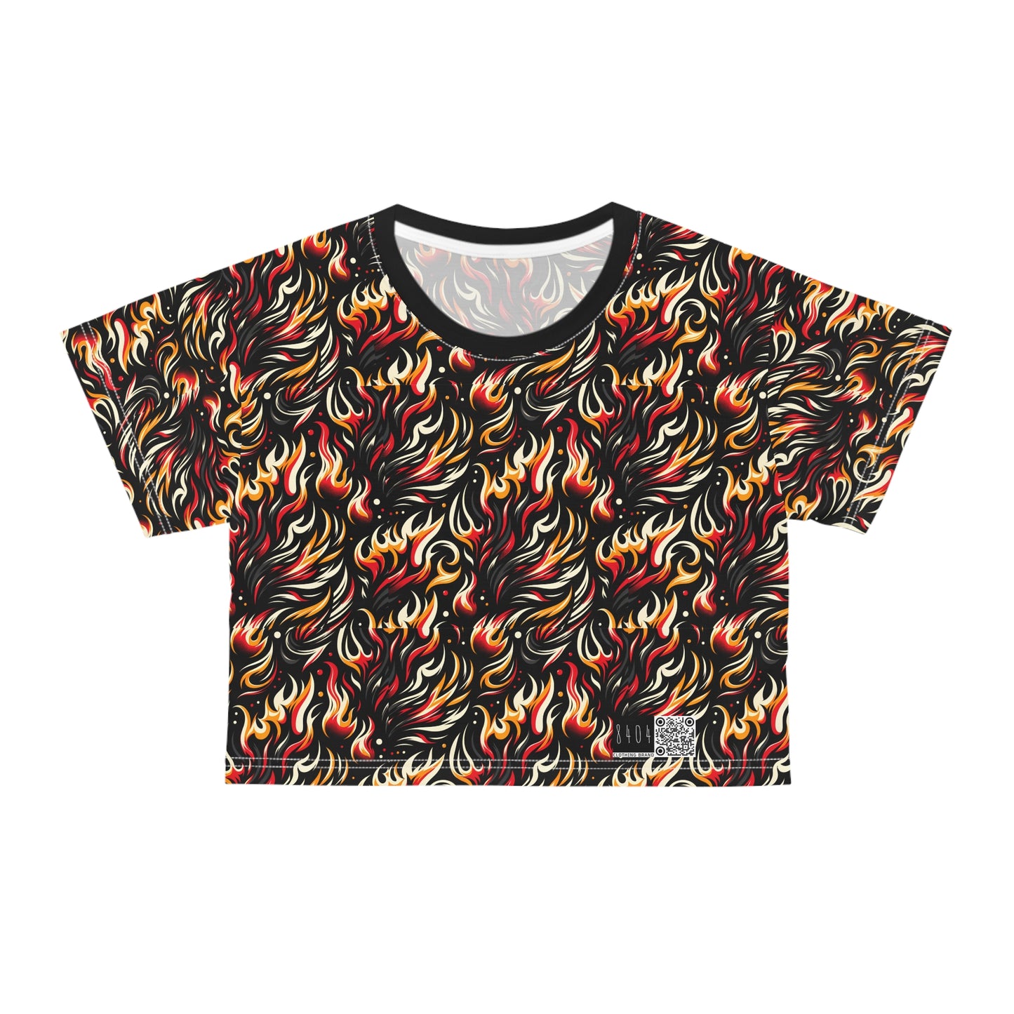 Fire & Flames Bold Streetwear Statement Crop Tee - 8404 Design-60