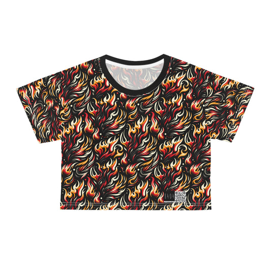 Fire & Flames Bold Streetwear Statement Crop Tee - 8404 Design-60