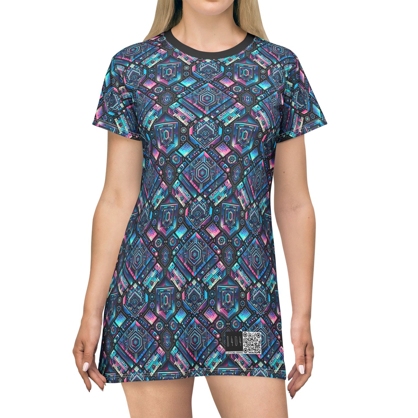 Digital Dreamland Futuristic Tech Aesthetic T-Shirt Dress - 8404 Design-46