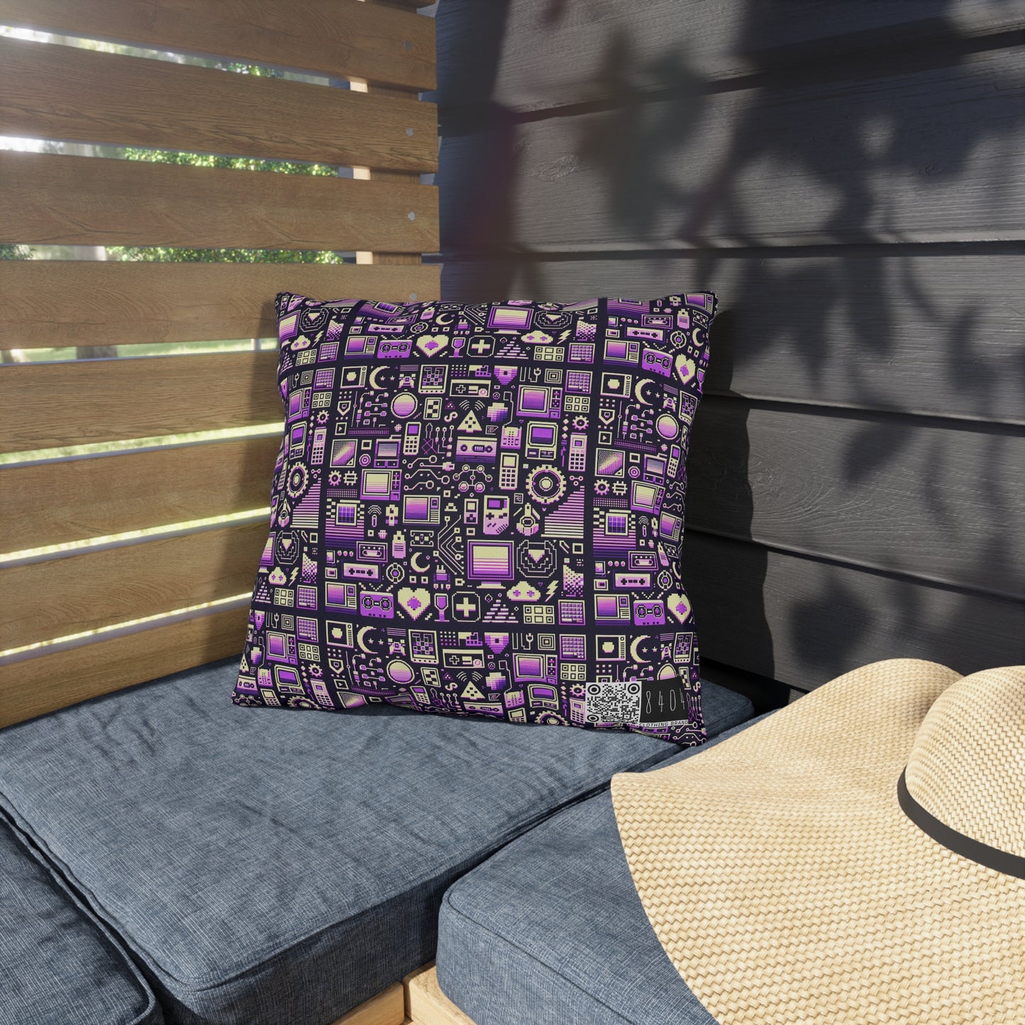 Digital Nostalgia Remix Modern Vintage Fusion Outdoor Pillow - 8404 Design-54